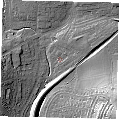 Shaded relief map of the ground around HA99TX, computed from Environment Agency LiDAR. The ground here sits at about 37 m above sea level and falls 44 m across the surrounding 800 m. Surface water reaching this point runs off ground lying to the east-north-east, 7.8 m higher.