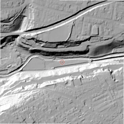 Shaded relief map of the ground around HD14TW, computed from Environment Agency LiDAR. The ground here sits at about 81 m above sea level and falls 92 m across the surrounding 800 m. Surface water reaching this point runs off ground lying to the north-west, 48.6 m higher.