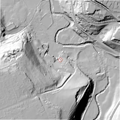 Shaded relief map of the ground around HD47NR, computed from Environment Agency LiDAR. The ground here sits at about 89 m above sea level and falls 77 m across the surrounding 800 m. Surface water reaching this point runs off ground lying to the south-west, 70.8 m higher.