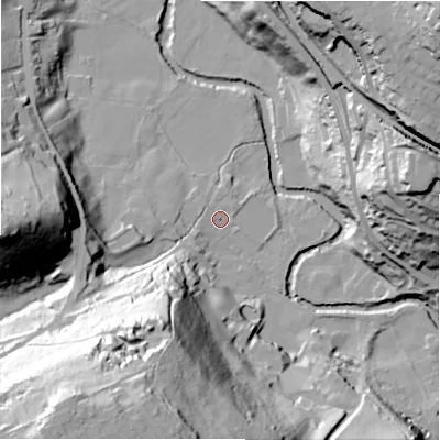 Shaded relief map of the ground around HD47PA, computed from Environment Agency LiDAR. The ground here sits at about 84 m above sea level and falls 78 m across the surrounding 800 m. Surface water reaching this point runs off ground lying to the west-south-west, 2.9 m higher.