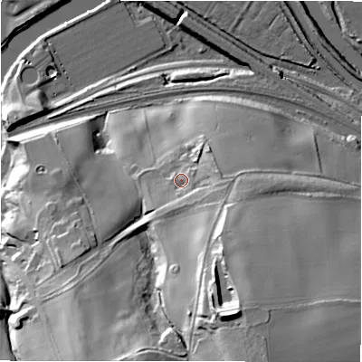 Shaded relief map of the ground around HD50PU, computed from Environment Agency LiDAR. The ground here sits at about 69 m above sea level and falls 62 m across the surrounding 800 m. Surface water reaching this point runs off ground lying to the south-south-east, 37.1 m higher.