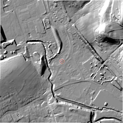 Shaded relief map of the ground around HD59SU, computed from Environment Agency LiDAR. The ground here sits at about 59 m above sea level and falls 63 m across the surrounding 800 m. Surface water reaching this point runs off ground lying to the north-east, 58.3 m higher.