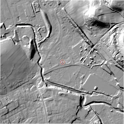 Shaded relief map of the ground around HD59SX, computed from Environment Agency LiDAR. The ground here sits at about 60 m above sea level and falls 65 m across the surrounding 800 m. Surface water reaching this point runs off ground lying to the east-south-east, 1.7 m higher.