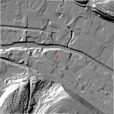 Shaded relief map of the ground around HD61NR, computed from Environment Agency LiDAR. The ground here sits at about 59 m above sea level and falls 62 m across the surrounding 800 m. Surface water reaching this point runs off ground lying to the west-south-west, 4.5 m higher.