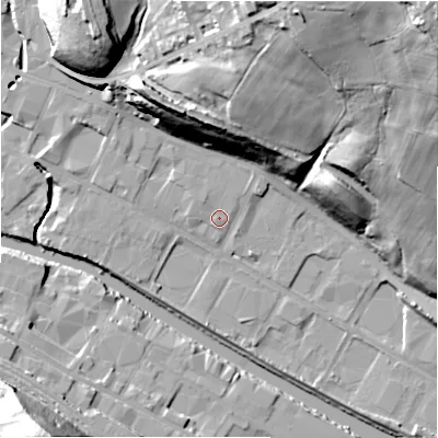 Shaded relief map of the ground around HD61QG, computed from Environment Agency LiDAR. The ground here sits at about 55 m above sea level and falls 59 m across the surrounding 800 m. Surface water reaching this point runs off ground lying to the north-west, 1.5 m higher.