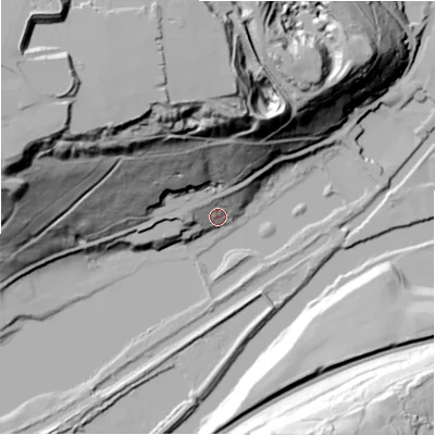 Shaded relief map of the ground around HD62RE, computed from Environment Agency LiDAR. The ground here sits at about 63 m above sea level and falls 84 m across the surrounding 800 m. Surface water reaching this point runs off ground lying to the north-north-west, 69.2 m higher.