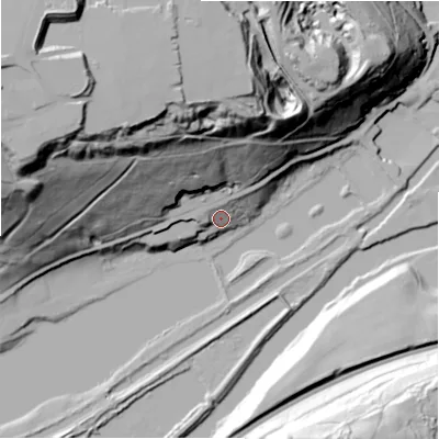 Shaded relief map of the ground around HD62RF, computed from Environment Agency LiDAR. The ground here sits at about 66 m above sea level and falls 84 m across the surrounding 800 m. Surface water reaching this point runs off ground lying to the north-west, 11.6 m higher.