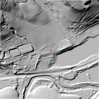Shaded relief map of the ground around HD62SP, computed from Environment Agency LiDAR. The ground here sits at about 68 m above sea level and falls 87 m across the surrounding 800 m. Surface water reaching this point runs off ground lying to the north-west, 76.4 m higher.