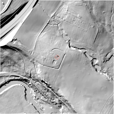 Shaded relief map of the ground around HD64HD, computed from Environment Agency LiDAR. The ground here sits at about 93 m above sea level and falls 55 m across the surrounding 800 m. Surface water reaching this point runs off ground lying to the north-north-west, 1.8 m higher.