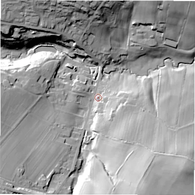 Shaded relief map of the ground around HD88EP, computed from Environment Agency LiDAR. The ground here sits at about 151 m above sea level and falls 44 m across the surrounding 800 m. Surface water reaching this point runs off ground lying to the south-south-east, 34.6 m higher.