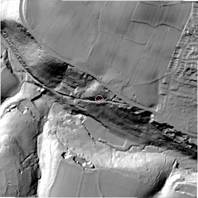 Shaded relief map of the ground around HD88JH, computed from Environment Agency LiDAR. The ground here sits at about 163 m above sea level and falls 88 m across the surrounding 800 m. Surface water reaching this point runs off ground lying to the north-north-east, 18.8 m higher.