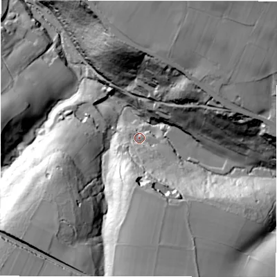 Shaded relief map of the ground around HD88JJ, computed from Environment Agency LiDAR. The ground here sits at about 138 m above sea level and falls 71 m across the surrounding 800 m. Surface water reaching this point runs off ground lying to the south, 33.5 m higher.