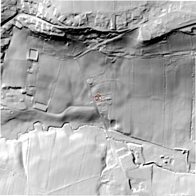 Shaded relief map of the ground around HD88LT, computed from Environment Agency LiDAR. The ground here sits at about 167 m above sea level and falls 76 m across the surrounding 800 m. Surface water reaching this point runs off ground lying to the north, 55.4 m higher.