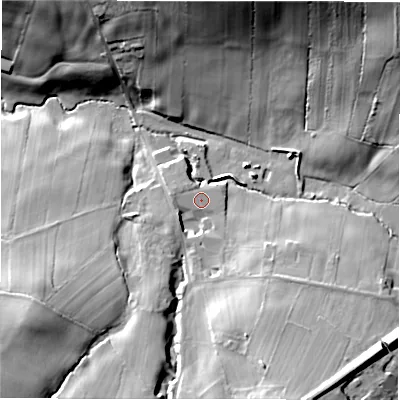 Shaded relief map of the ground around HD88LU, computed from Environment Agency LiDAR. The ground here sits at about 158 m above sea level and falls 34 m across the surrounding 800 m. Surface water reaching this point runs off ground lying to the south-south-east, 18.7 m higher.