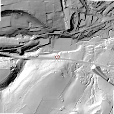 Shaded relief map of the ground around HD88QN, computed from Environment Agency LiDAR. The ground here sits at about 176 m above sea level and falls 84 m across the surrounding 800 m. Surface water reaching this point runs off ground lying to the south-south-west, 47.2 m higher.