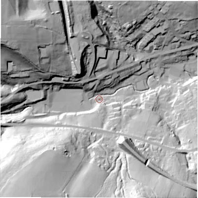Shaded relief map of the ground around HD88QR, computed from Environment Agency LiDAR. The ground here sits at about 160 m above sea level and falls 71 m across the surrounding 800 m. Surface water reaching this point runs off ground lying to the south-west, 59.4 m higher.