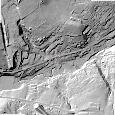 Shaded relief map of the ground around HD88RP, computed from Environment Agency LiDAR. The ground here sits at about 160 m above sea level and falls 63 m across the surrounding 800 m. Surface water reaching this point runs off ground lying to the north-west, 48.9 m higher.