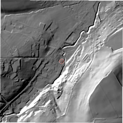 Shaded relief map of the ground around HD89JQ, computed from Environment Agency LiDAR. The ground here sits at about 111 m above sea level and falls 71 m across the surrounding 800 m. Surface water reaching this point runs off ground lying to the south-south-east, 66.1 m higher.