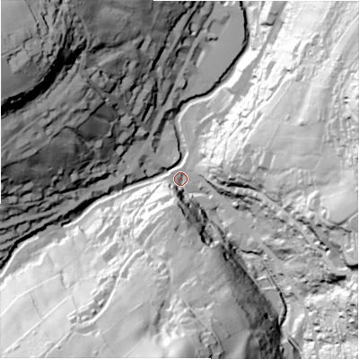 Shaded relief map of the ground around HD92DW, computed from Environment Agency LiDAR. The ground here sits at about 143 m above sea level and falls 99 m across the surrounding 800 m. Surface water reaching this point runs off ground lying to the east, 80.6 m higher.