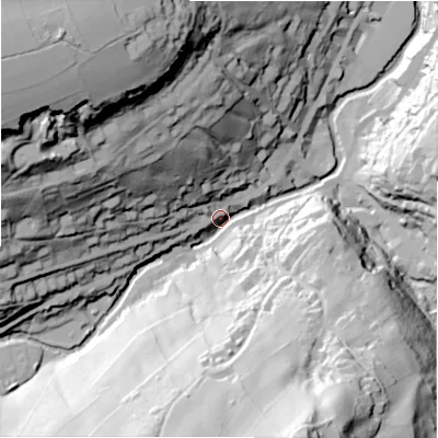 Shaded relief map of the ground around HD92JS, computed from Environment Agency LiDAR. The ground here sits at about 149 m above sea level and falls 102 m across the surrounding 800 m. Surface water reaching this point runs off ground lying to the west-north-west, 94.7 m higher.