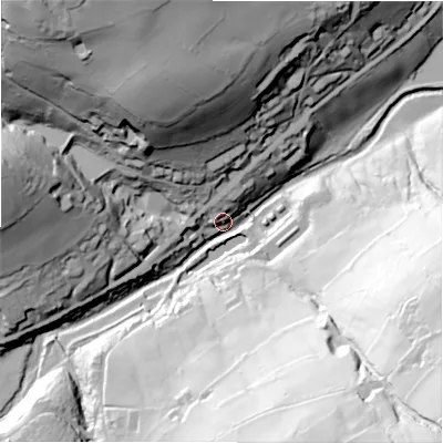 Shaded relief map of the ground around HD92NY, computed from Environment Agency LiDAR. The ground here sits at about 173 m above sea level and falls 112 m across the surrounding 800 m. Surface water reaching this point runs off ground lying to the south-east, 93.6 m higher.