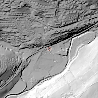 Shaded relief map of the ground around HD92PR, computed from Environment Agency LiDAR. The ground here sits at about 160 m above sea level and falls 95 m across the surrounding 800 m. Surface water reaching this point runs off ground lying to the north-west, 78.1 m higher.