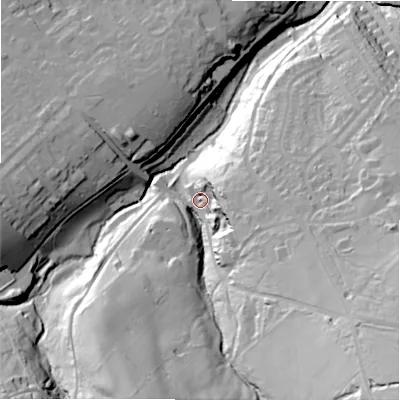 Shaded relief map of the ground around HD94DD, computed from Environment Agency LiDAR. The ground here sits at about 178 m above sea level and falls 89 m across the surrounding 800 m. Surface water reaching this point runs off ground lying to the south-east, 70.4 m higher.