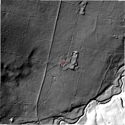 Shaded relief map of the ground around HG32QP, computed from Environment Agency LiDAR. The ground here sits at about 137 m above sea level and falls 68 m across the surrounding 800 m. Surface water reaching this point runs off ground lying to the west-north-west, 40.1 m higher.
