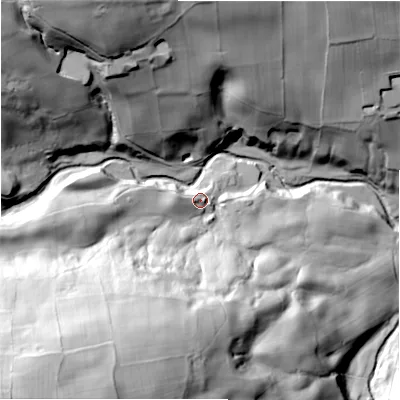 Shaded relief map of the ground around HG35BT, computed from Environment Agency LiDAR. The ground here sits at about 178 m above sea level and falls 111 m across the surrounding 800 m. Surface water reaching this point runs off ground lying to the west, 5.4 m higher.