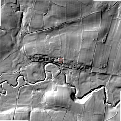 Shaded relief map of the ground around HG43SX, computed from Environment Agency LiDAR. The ground here sits at about 137 m above sea level and falls 22 m across the surrounding 800 m. Surface water reaching this point runs off ground lying to the north, 4.5 m higher.