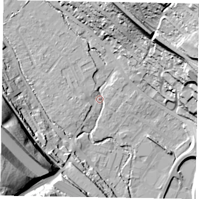Shaded relief map of the ground around HP109TX, computed from Environment Agency LiDAR. The ground here sits at about 51 m above sea level and falls 58 m across the surrounding 800 m. Surface water reaching this point runs off ground lying to the north-north-east, 31.0 m higher.