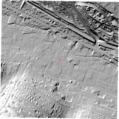 Shaded relief map of the ground around HP112LX, computed from Environment Agency LiDAR. The ground here sits at about 73 m above sea level and falls 69 m across the surrounding 800 m. Surface water reaching this point runs off ground lying to the south-west, 47.9 m higher.