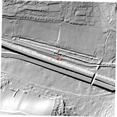 Shaded relief map of the ground around HP12BL, computed from Environment Agency LiDAR. The ground here sits at about 85 m above sea level and falls 41 m across the surrounding 800 m. Surface water reaching this point runs off ground lying to the west-north-west, 12.6 m higher.