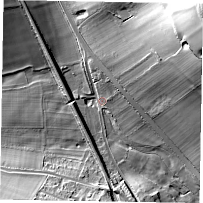 Shaded relief map of the ground around HP169AX, computed from Environment Agency LiDAR. The ground here sits at about 128 m above sea level and falls 52 m across the surrounding 800 m. Surface water reaching this point runs off ground lying to the south-west, 20.8 m higher.