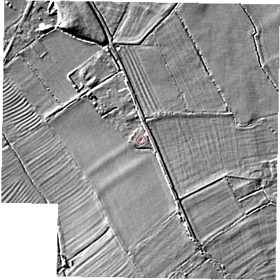 Shaded relief map of the ground around HP178TF, computed from Environment Agency LiDAR. The ground here sits at about 89 m above sea level and falls 9 m across the surrounding 800 m. Surface water reaching this point runs off ground lying to the east, 0.6 m higher.