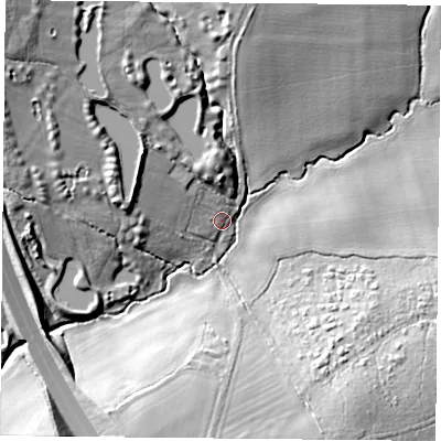 Shaded relief map of the ground around HP189UU, computed from Environment Agency LiDAR. The ground here sits at about 82 m above sea level and falls 19 m across the surrounding 800 m. Surface water reaching this point runs off ground lying to the south-east, 17.6 m higher.