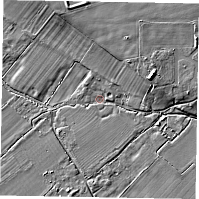 Shaded relief map of the ground around HP234QQ, computed from Environment Agency LiDAR. The ground here sits at about 91 m above sea level and falls 13 m across the surrounding 800 m. Surface water reaching this point runs off ground lying to the east-north-east, 10.2 m higher.