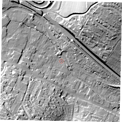 Shaded relief map of the ground around HP42HD, computed from Environment Agency LiDAR. The ground here sits at about 101 m above sea level and falls 58 m across the surrounding 800 m. Surface water reaching this point runs off ground lying to the south-west, 47.8 m higher.