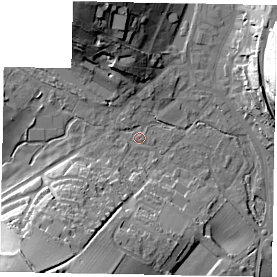 Shaded relief map of the ground around HP51JH, computed from Environment Agency LiDAR. The ground here sits at about 101 m above sea level and falls 37 m across the surrounding 800 m. Surface water reaching this point runs off ground lying to the south-west, 33.4 m higher.