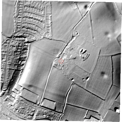 Shaded relief map of the ground around HP51TH, computed from Environment Agency LiDAR. The ground here sits at about 139 m above sea level and falls 59 m across the surrounding 800 m. Surface water reaching this point runs off ground lying to the north-north-east, 9.7 m higher.