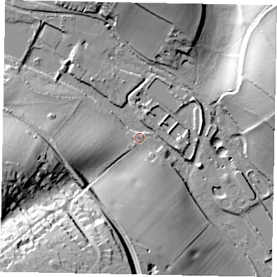 Shaded relief map of the ground around HP51TJ, computed from Environment Agency LiDAR. The ground here sits at about 92 m above sea level and falls 61 m across the surrounding 800 m. Surface water reaching this point runs off ground lying to the south-west, 54.8 m higher.