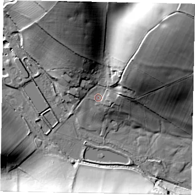 Shaded relief map of the ground around HP51TN, computed from Environment Agency LiDAR. The ground here sits at about 92 m above sea level and falls 56 m across the surrounding 800 m. Surface water reaching this point runs off ground lying to the north-east, 47.3 m higher.