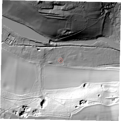 Shaded relief map of the ground around HP51TT, computed from Environment Agency LiDAR. The ground here sits at about 80 m above sea level and falls 54 m across the surrounding 800 m. Surface water reaching this point runs off ground lying to the south-west, 50.8 m higher.