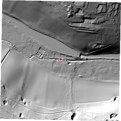 Shaded relief map of the ground around HP51TU, computed from Environment Agency LiDAR. The ground here sits at about 81 m above sea level and falls 52 m across the surrounding 800 m. Surface water reaching this point runs off ground lying to the south-west, 50.7 m higher.