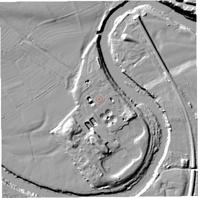 Shaded relief map of the ground around HR11RY, computed from Environment Agency LiDAR. The ground here sits at about 51 m above sea level and falls 24 m across the surrounding 800 m. Surface water reaching this point runs off ground lying to the east-north-east, 0.8 m higher.