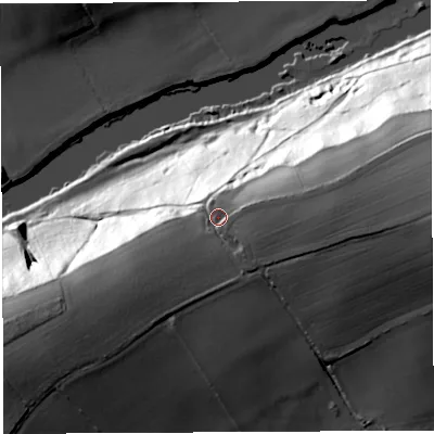 Shaded relief map of the ground around HR14SW, computed from Environment Agency LiDAR. The ground here sits at about 89 m above sea level and falls 69 m across the surrounding 800 m. Surface water reaching this point runs off ground lying to the east, 15.9 m higher.