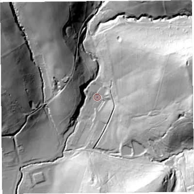 Shaded relief map of the ground around HR20DB, computed from Environment Agency LiDAR. The ground here sits at about 71 m above sea level and falls 83 m across the surrounding 800 m. Surface water reaching this point runs off ground lying to the east-north-east, 72.7 m higher.