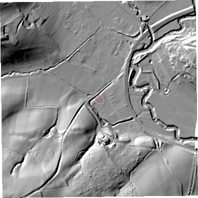 Shaded relief map of the ground around HR20DJ, computed from Environment Agency LiDAR. The ground here sits at about 71 m above sea level and falls 66 m across the surrounding 800 m. Surface water reaching this point runs off ground lying to the south-south-west, 56.6 m higher.