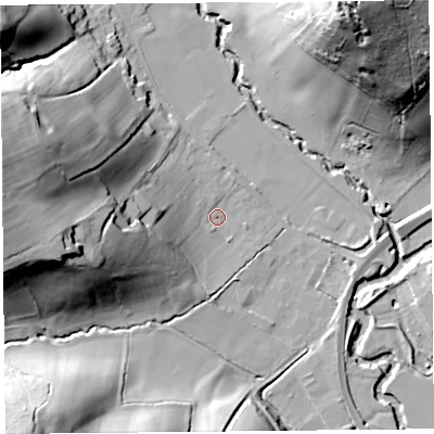 Shaded relief map of the ground around HR20EL, computed from Environment Agency LiDAR. The ground here sits at about 71 m above sea level and falls 58 m across the surrounding 800 m. Surface water reaching this point runs off ground lying to the west, 21.3 m higher.