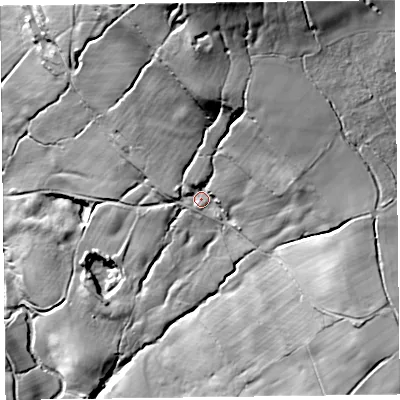 Shaded relief map of the ground around HR20PW, computed from Environment Agency LiDAR. The ground here sits at about 273 m above sea level and falls 111 m across the surrounding 800 m. Surface water reaching this point runs off ground lying to the north, 52.3 m higher.